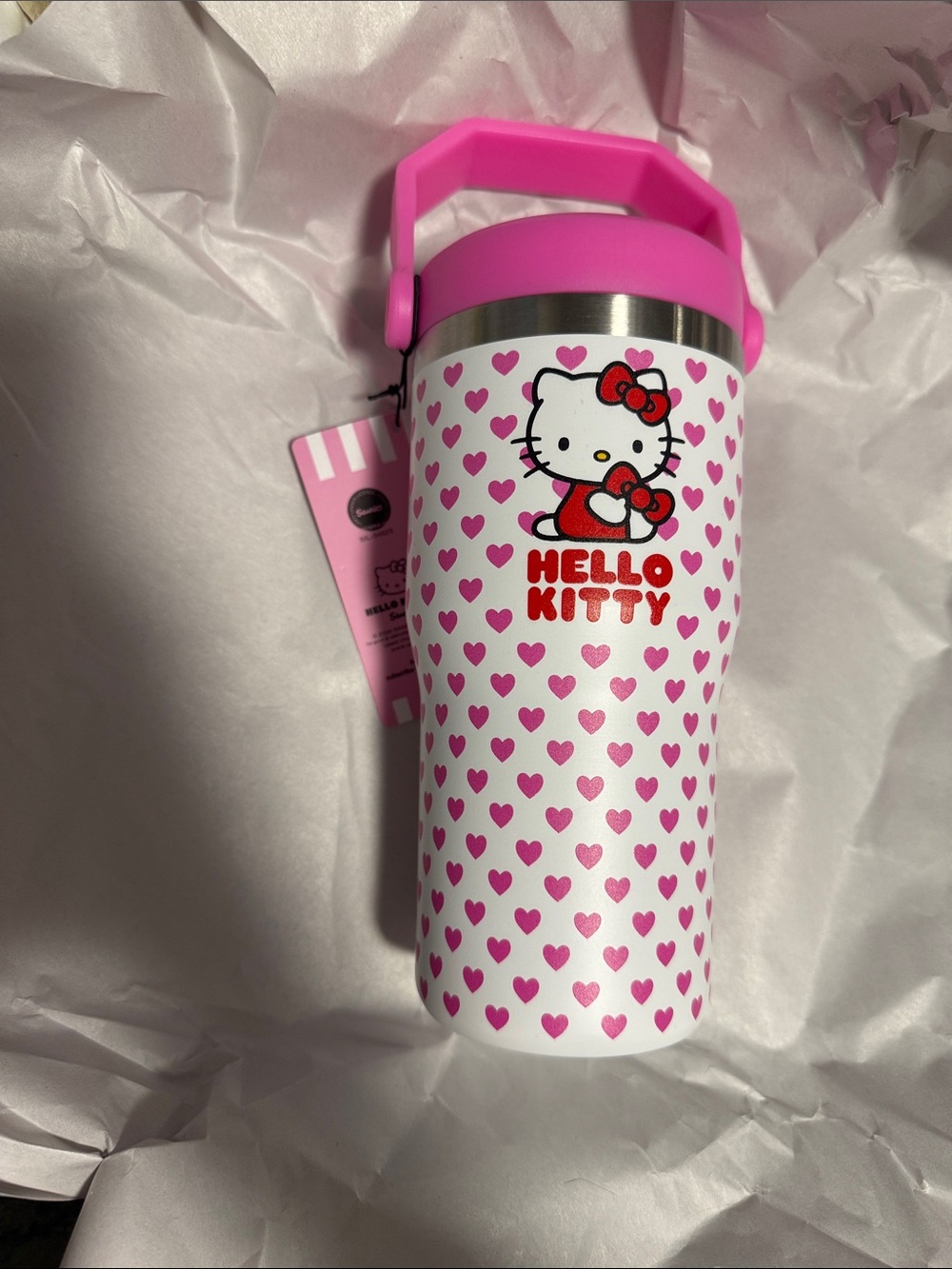Hello Kitty Pink and White Heart Stainless Kids Bottle with Handle 20oz - Picture 2 of 7